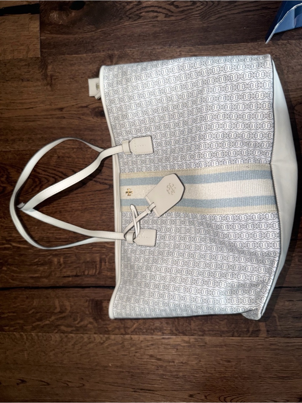 White and Light Blue Patterned Tote Bag
